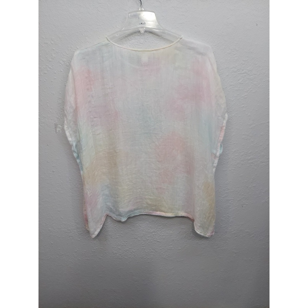 Pure Jill Linen Top Womens M/L Pastel Tie Dye Short Sleeve Light Airy Beach - Picture 2 of 11